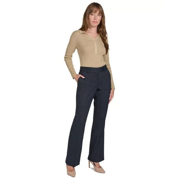 Tommy Hilfiger Women's Metallic Pinstriped Pants Bootcut  Leg Midnight Blue 2 - Picture 4 of 12